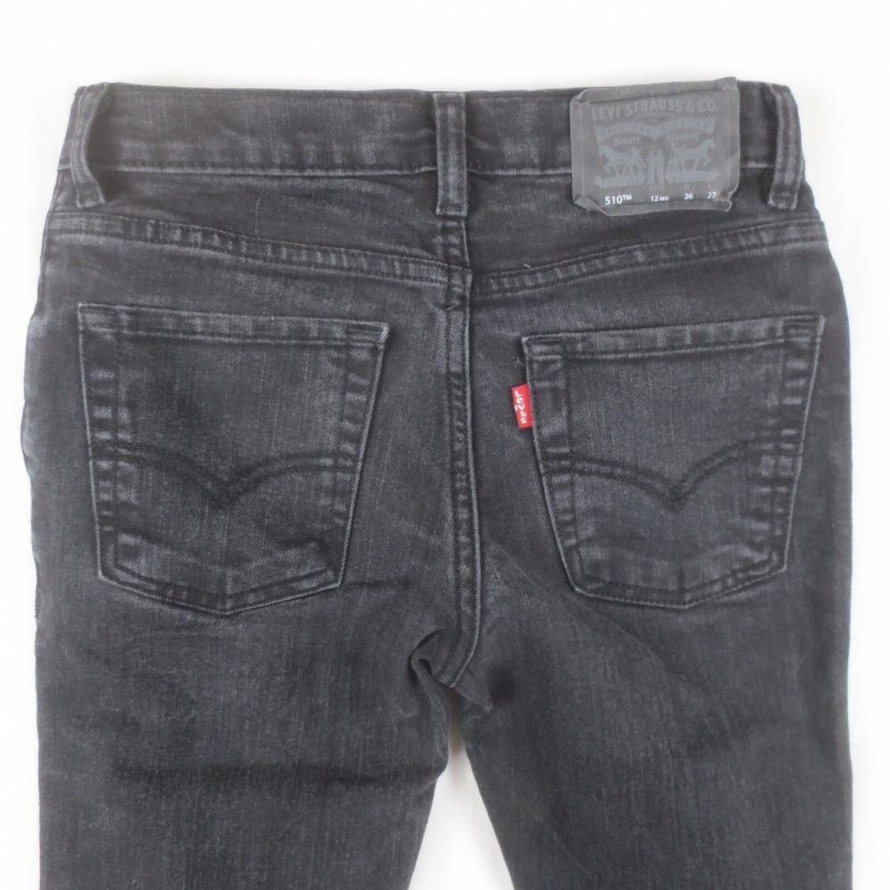 Levis 510 Skinny Jeans Youth Boy 12 (26x25) Black Adjustable Waist Stretch Denim